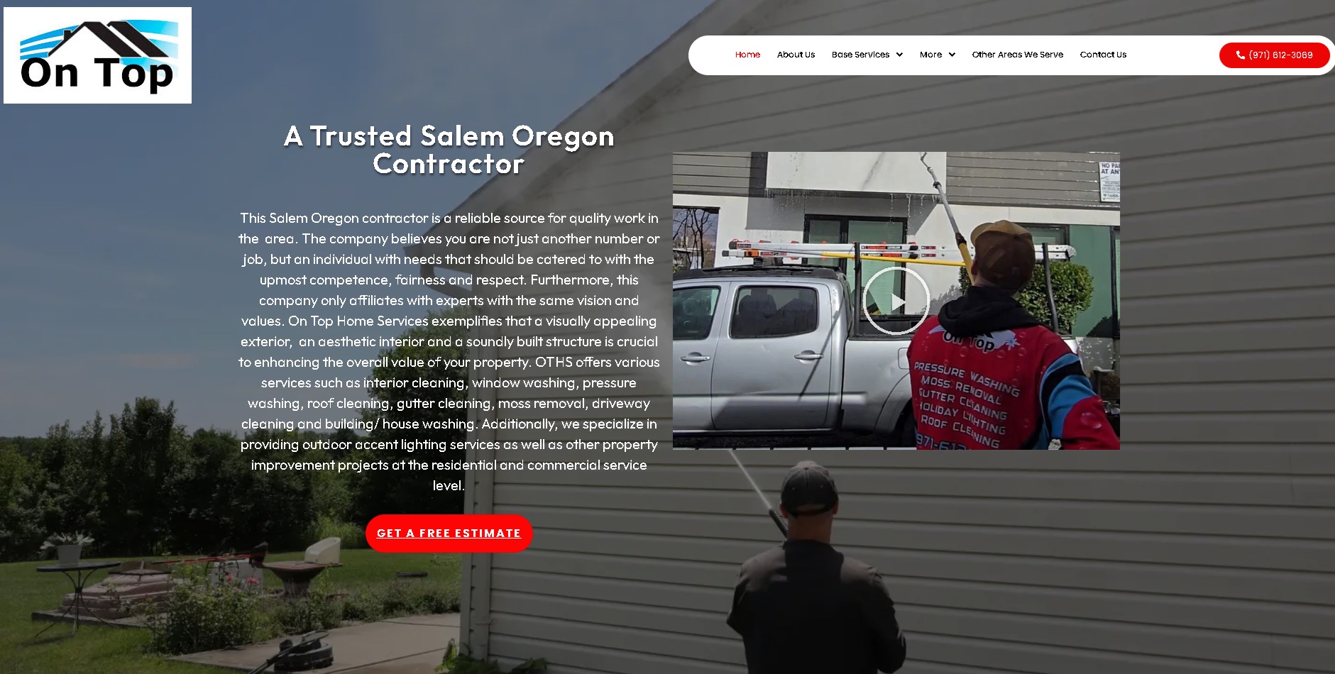The On Top Home Services WordPress site before the rebuild